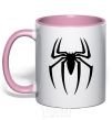 Mug with a colored handle Spiderman logo light-pink фото