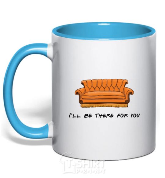 Mug with a colored handle Friends сouch sky-blue фото