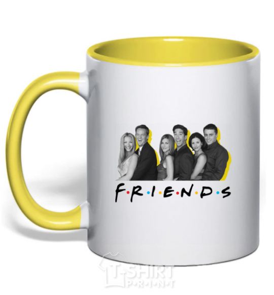 Mug with a colored handle Friends of the photo with the name yellow фото