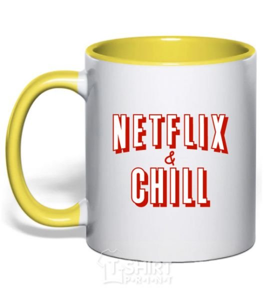 Чашка с цветной ручкой Netflix and chill Солнечно желтый фото