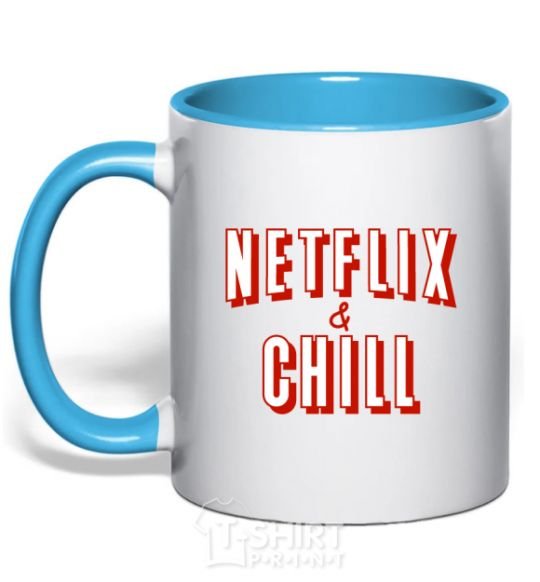 Чашка с цветной ручкой Netflix and chill Голубой фото