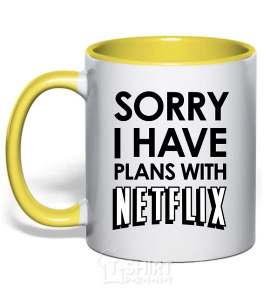 Чашка с цветной ручкой Sorry i have plans with netflix Солнечно желтый фото