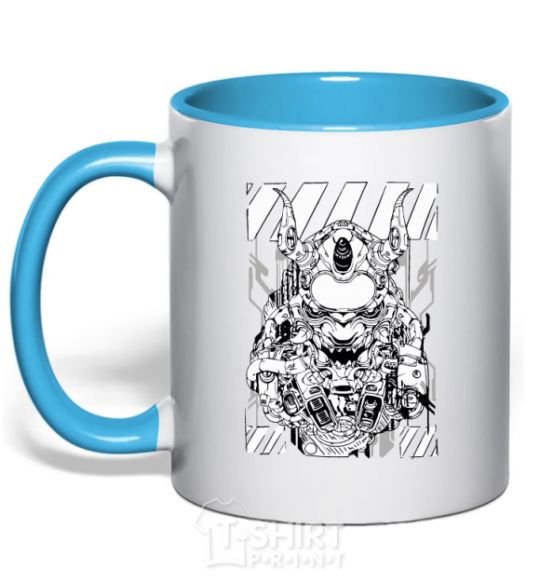 Mug with a colored handle Cyberpunk scetch sky-blue фото