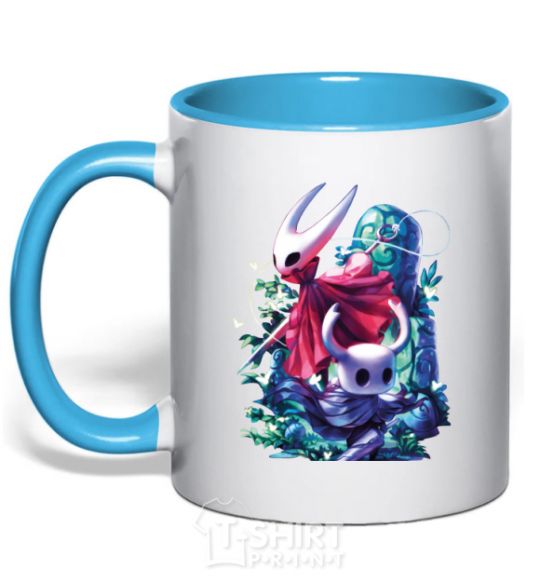 Mug with a colored handle Hollow knight color sky-blue фото