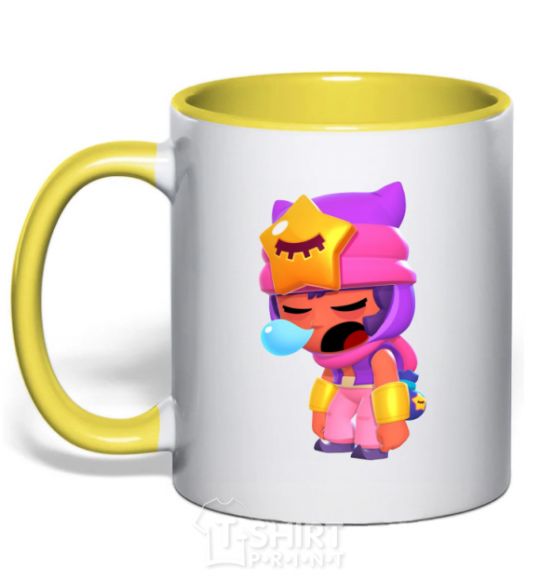 Mug with a colored handle Bravlestars Sandy yellow фото
