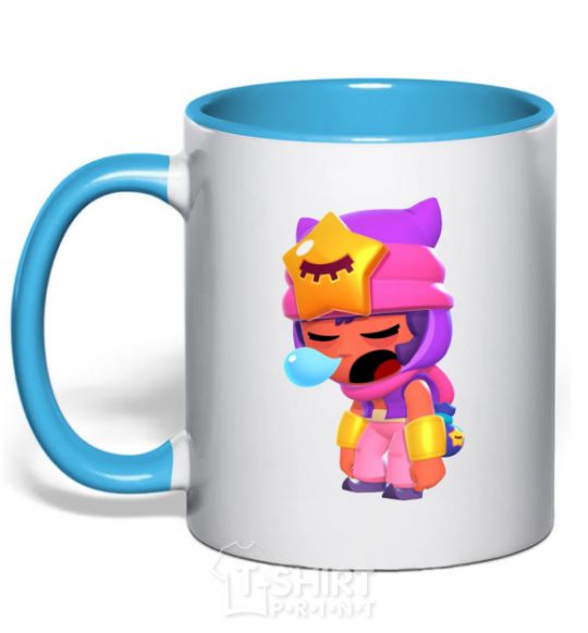 Mug with a colored handle Bravlestars Sandy sky-blue фото