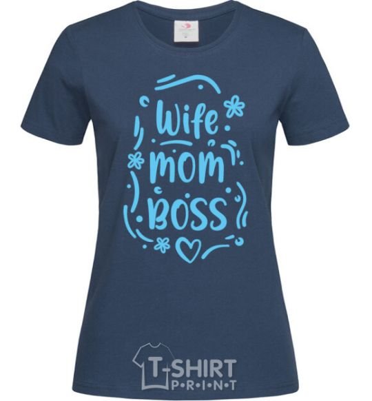 Women's T-shirt Wife mom doss navy-blue фото