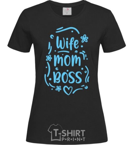 Women's T-shirt Wife mom doss black фото