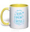 Mug with a colored handle Wife mom doss yellow фото