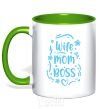 Mug with a colored handle Wife mom doss kelly-green фото