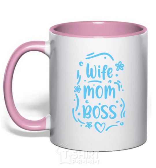 Mug with a colored handle Wife mom doss light-pink фото