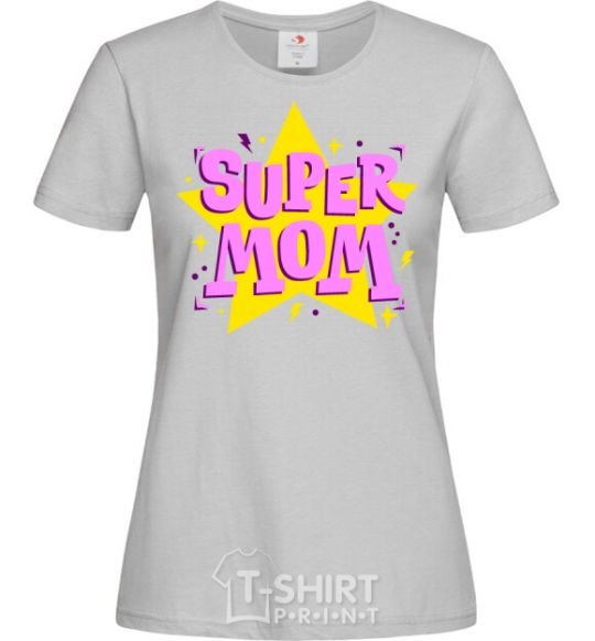 Women's T-shirt SUPER MOM grey фото