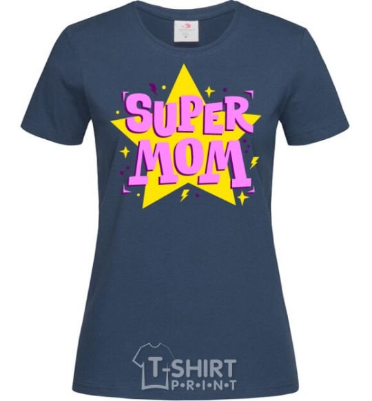 Women's T-shirt SUPER MOM navy-blue фото