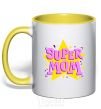 Mug with a colored handle SUPER MOM yellow фото