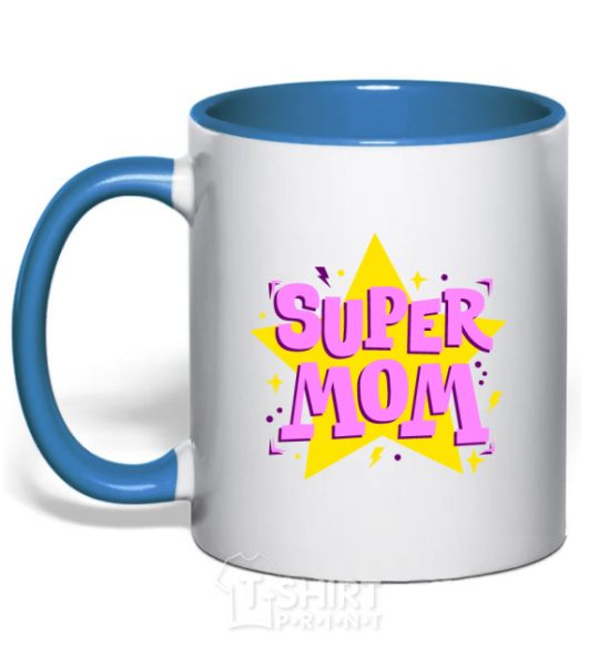 Mug with a colored handle SUPER MOM royal-blue фото