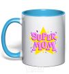 Mug with a colored handle SUPER MOM sky-blue фото