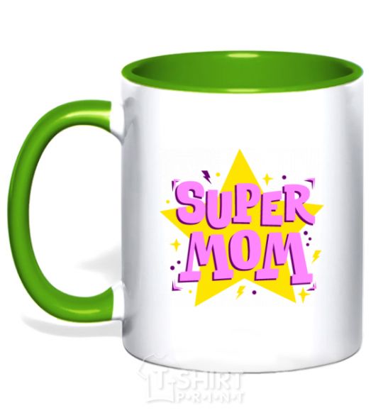 Чашка с цветной ручкой SUPER MOM Зеленый фото