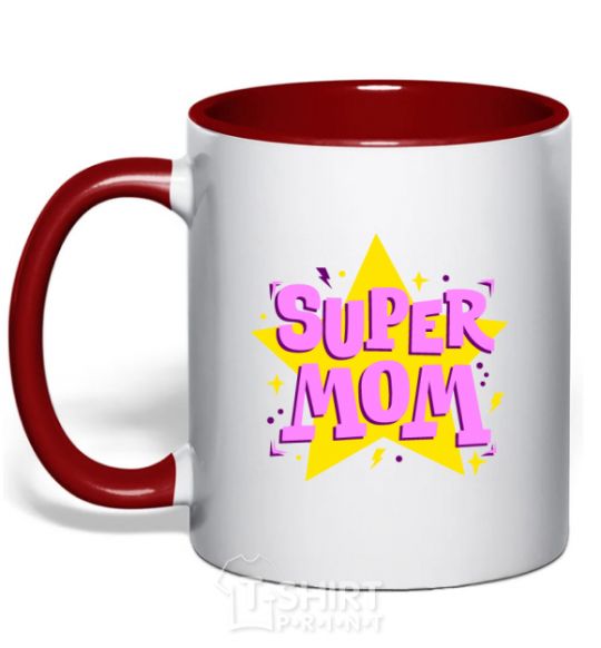 Mug with a colored handle SUPER MOM red фото