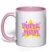 Mug with a colored handle SUPER MOM light-pink фото