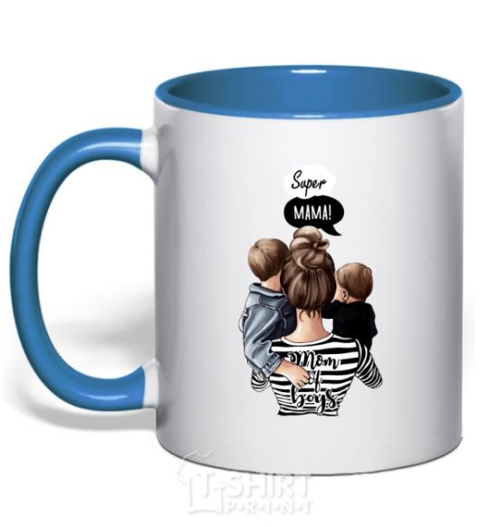 Mug with a colored handle SUPER MAMA of boys royal-blue фото