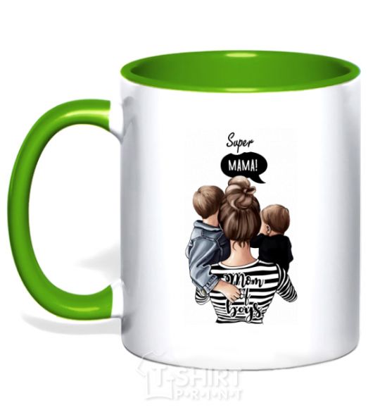 Mug with a colored handle SUPER MAMA of boys kelly-green фото