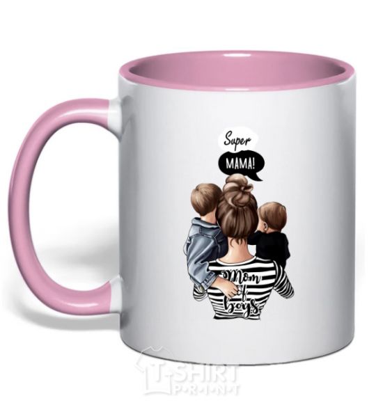 Mug with a colored handle SUPER MAMA of boys light-pink фото
