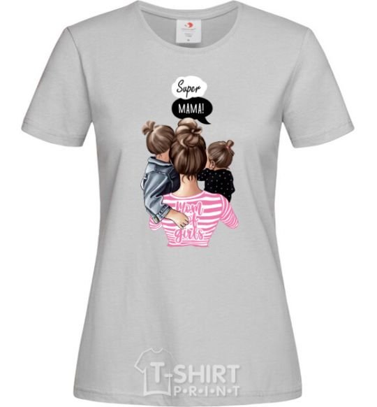 Women's T-shirt SUPER MAMA of girls grey фото