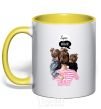 Mug with a colored handle SUPER MAMA of girls yellow фото