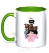 Mug with a colored handle SUPER MAMA of girls kelly-green фото