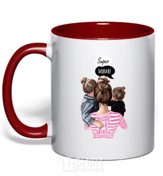 Mug with a colored handle SUPER MAMA of girls red фото