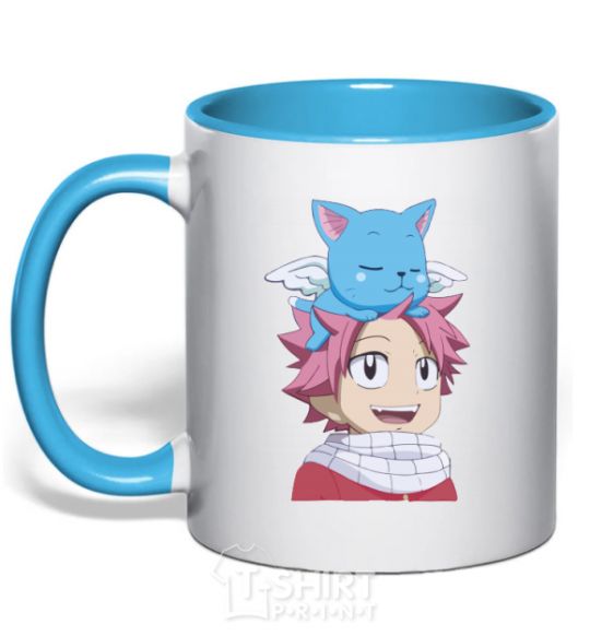 Mug with a colored handle Fairy Tail Natsu sky-blue фото