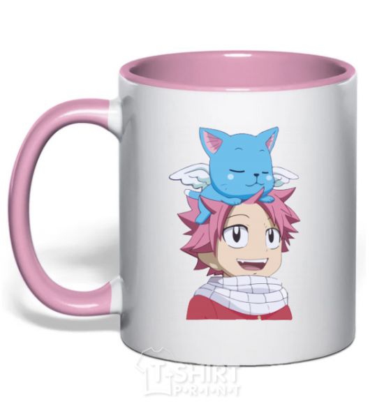 Mug with a colored handle Fairy Tail Natsu light-pink фото