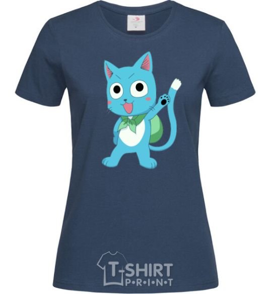 Women's T-shirt Fairy Tail cat navy-blue фото