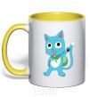 Mug with a colored handle Fairy Tail cat yellow фото