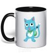 Mug with a colored handle Fairy Tail cat black фото