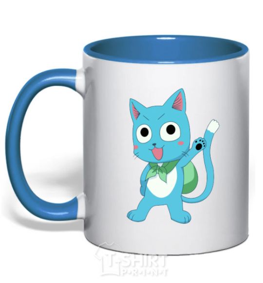 Mug with a colored handle Fairy Tail cat royal-blue фото