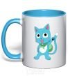 Mug with a colored handle Fairy Tail cat sky-blue фото