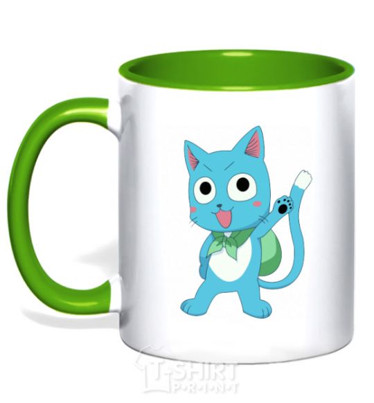 Mug with a colored handle Fairy Tail cat kelly-green фото