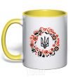 Mug with a colored handle Wreath with a trident yellow фото