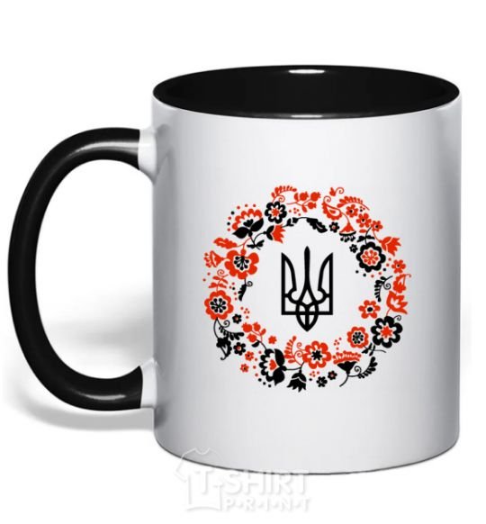 Mug with a colored handle Wreath with a trident black фото