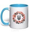 Mug with a colored handle Wreath with a trident sky-blue фото