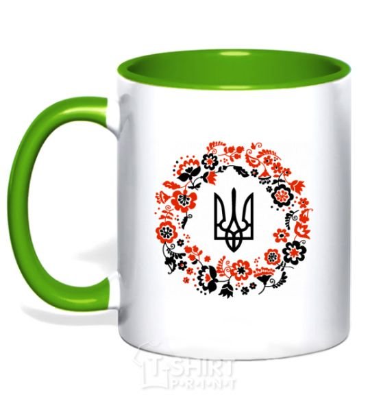 Mug with a colored handle Wreath with a trident kelly-green фото