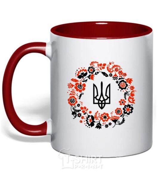 Mug with a colored handle Wreath with a trident red фото