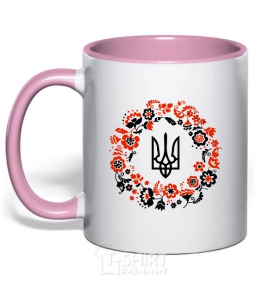Mug with a colored handle Wreath with a trident light-pink фото