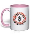 Mug with a colored handle Wreath with a trident light-pink фото