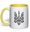 Mug with a colored handle Trident emblem yellow фото