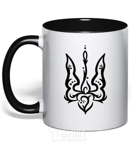 Mug with a colored handle Trident emblem black фото