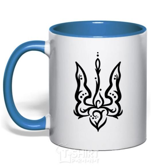 Mug with a colored handle Trident emblem royal-blue фото