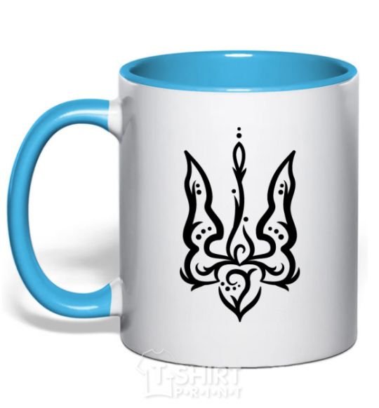 Mug with a colored handle Trident emblem sky-blue фото