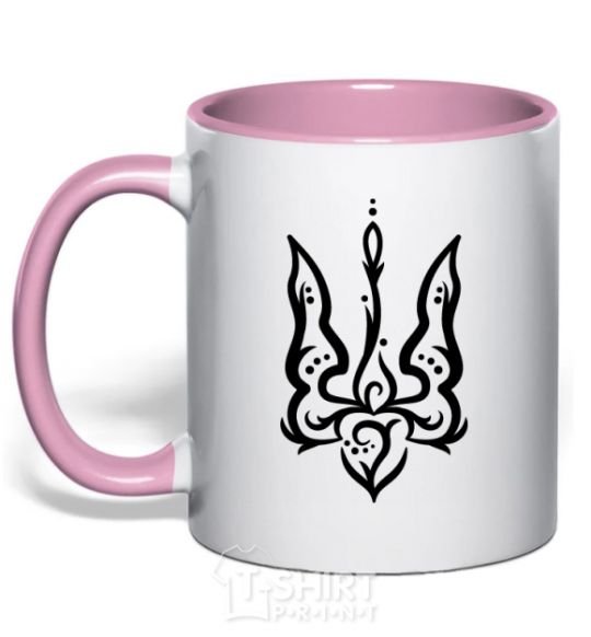 Mug with a colored handle Trident emblem light-pink фото